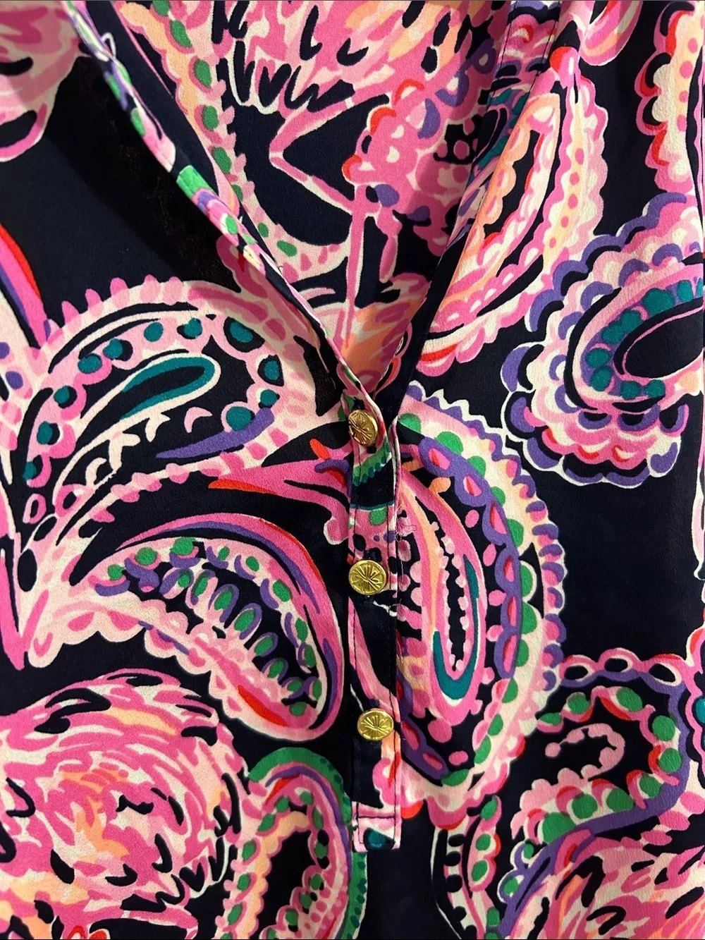 Lilly Pulitzer Marvelle Blouse Flock To The Top Navy Pink Paisley Size Small
